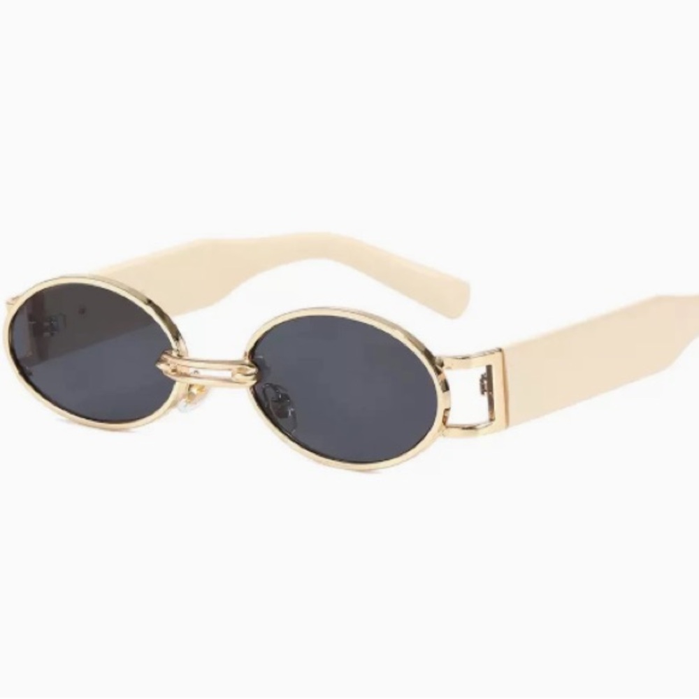 Cream Oval Sunglasses with Gold Metal Frame